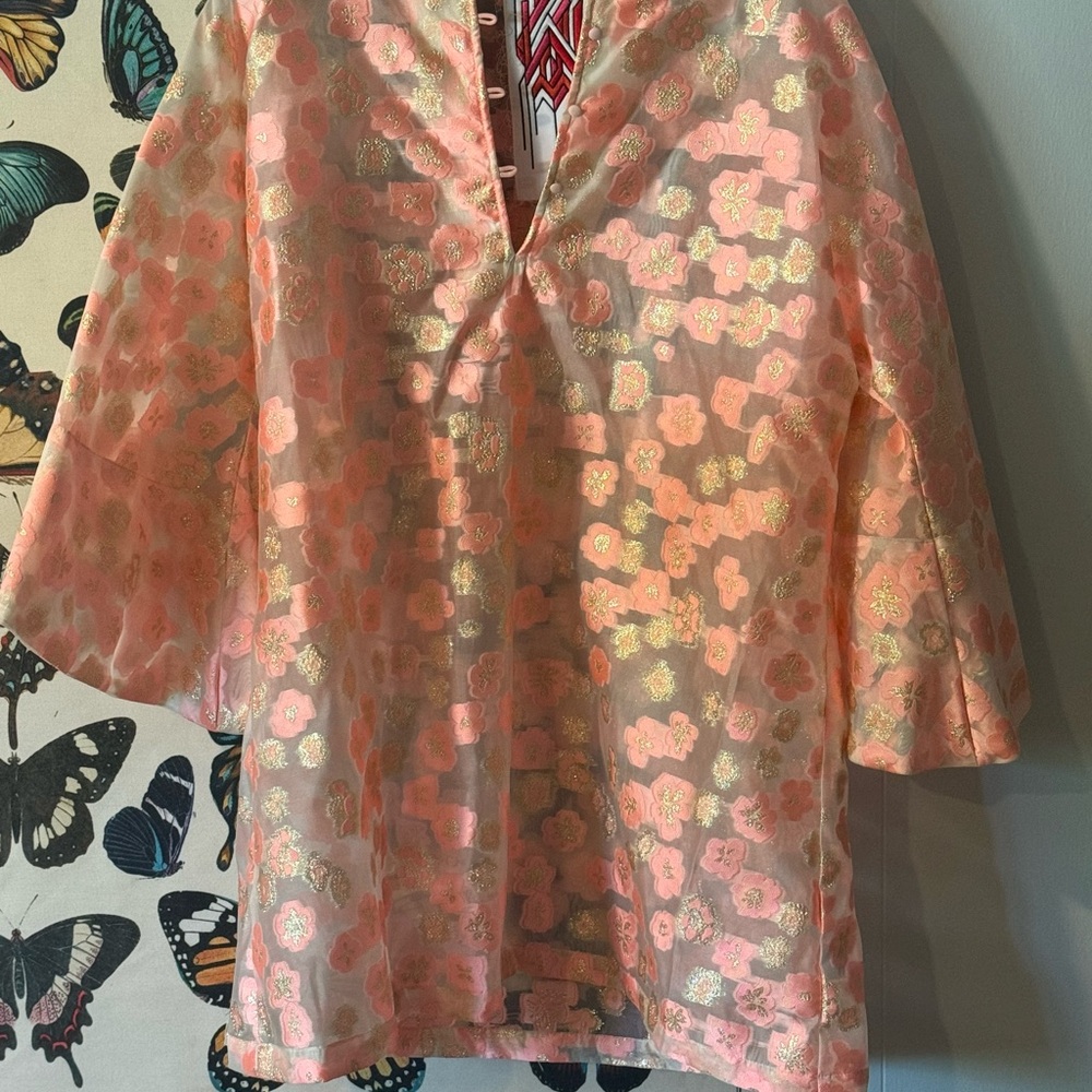 La Vie pink and gold floral caftan
